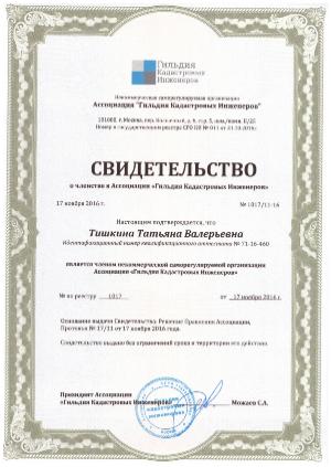 Гильдия кадастровых инженеров Тишкина Т В